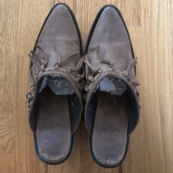 Old Gringo sz 6.5B fringed pointed toe heeled mules brown great pre owned cond - Picture 2 of 7